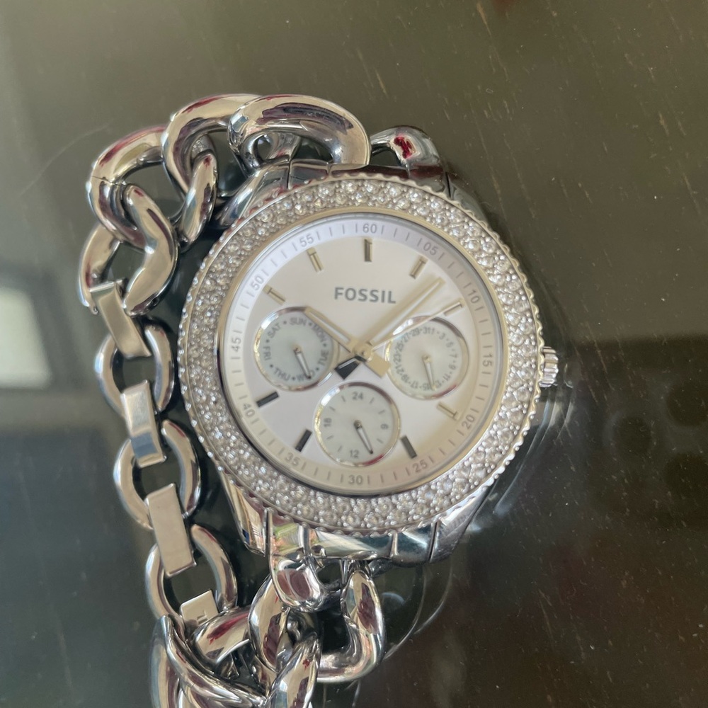 Fossil Silver Bedazzled Chain Watch